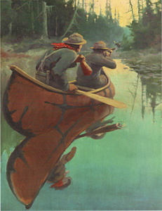 [hunters in canoe, moose]